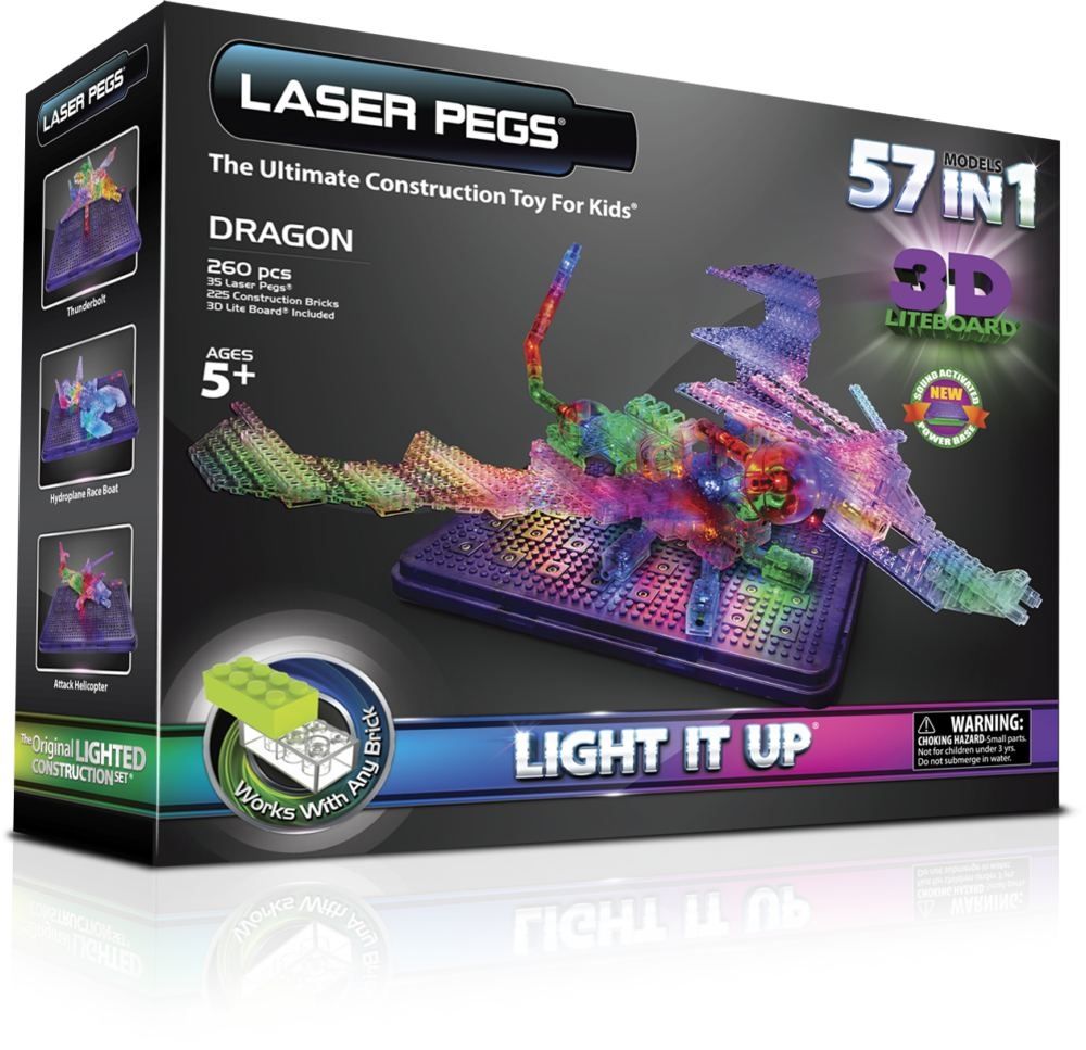 Конструктор Laser Pegs со светодиодами Дракон, набор 57 в 1