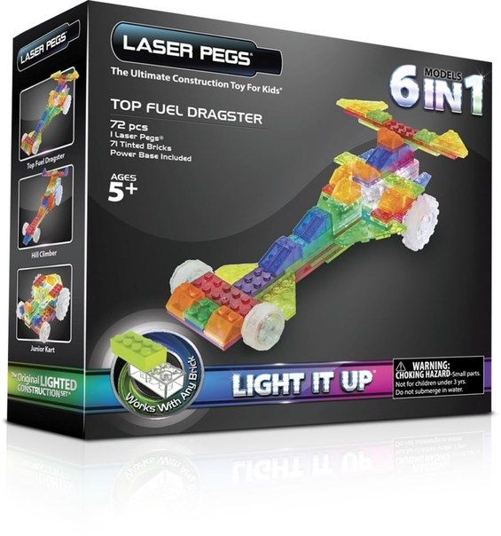 Конструктор со светодиодами Гонка Драгстер, 6 в 1 Светящийся конструктор Laser Pegs купить 8-495-602-55-40, 8-495-510-30-26