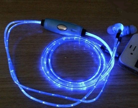Светящиеся наушники с LED подсветкой голубые